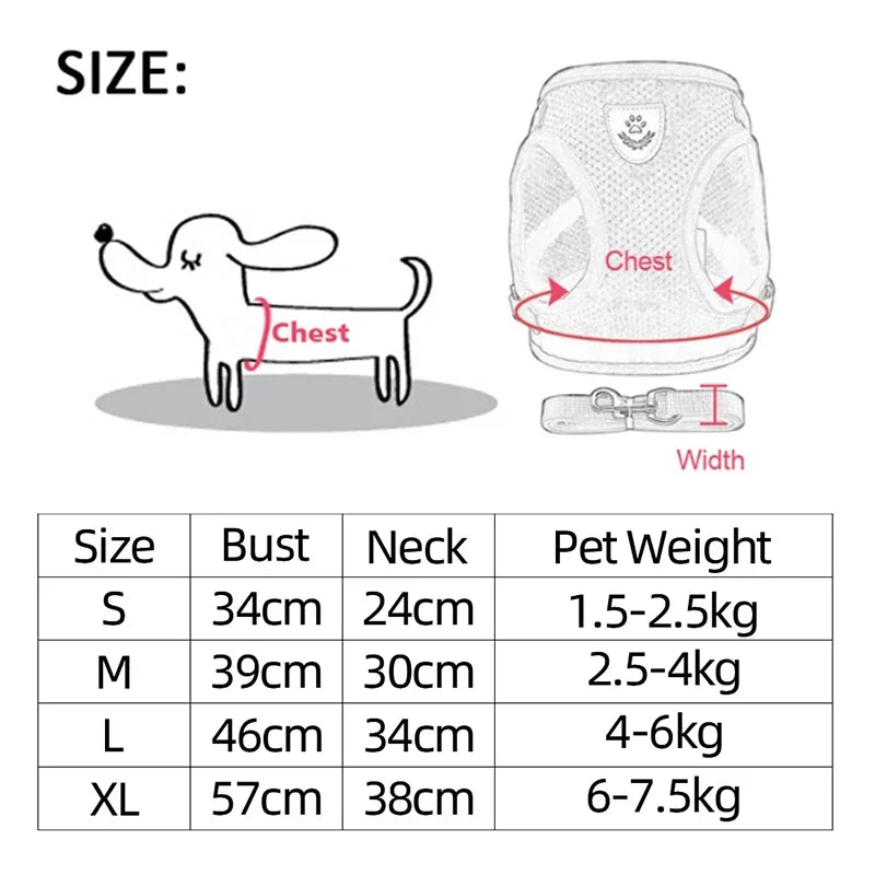 Adjustable Cat Harness Vest with Leash – Comfortable Mesh Dog Harness for Small & Medium Dogs and Kittens