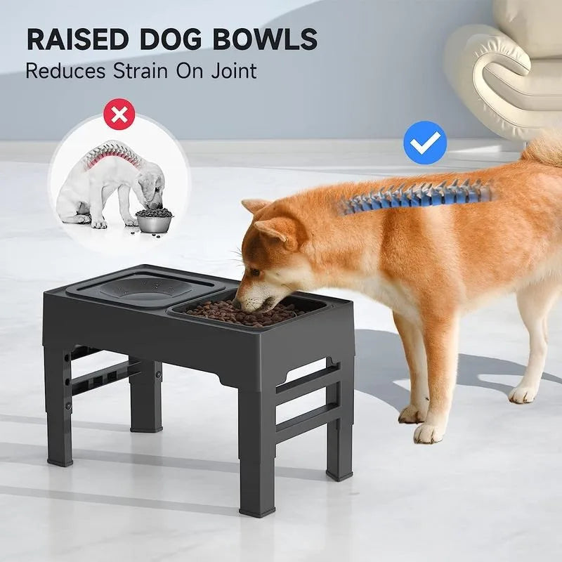 2-in-1 Elevated Adjustable Slow Feeder Dog Bowls – No-Spill, Non-Slip Design