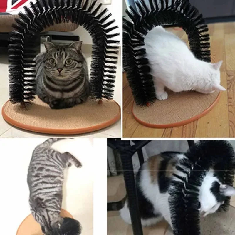 Cat Toy Arch Self Grooming Massage Brush with Scratching Pad - Interactive Feline Toy