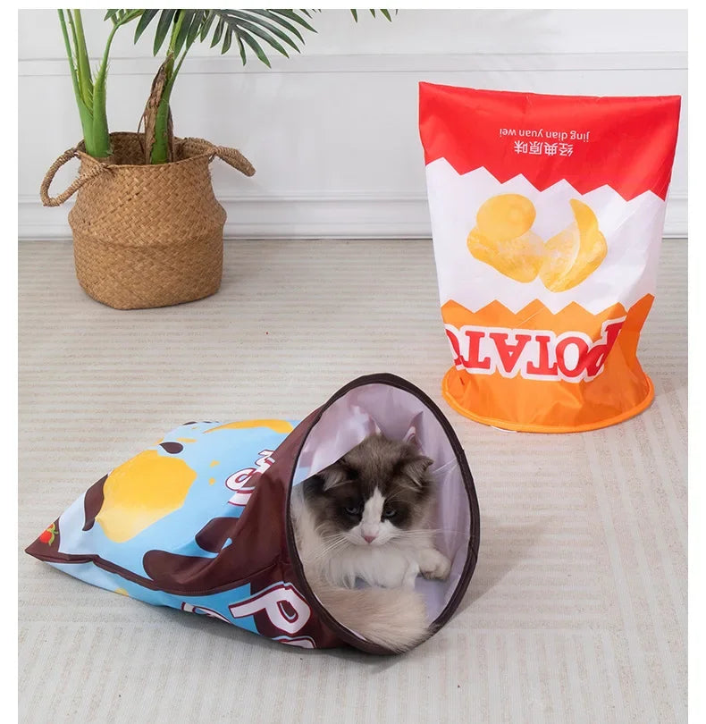 Collapsible Pet Cat Play Tunnel with Crumpled Paper - Interactive Indoor Cat Toy